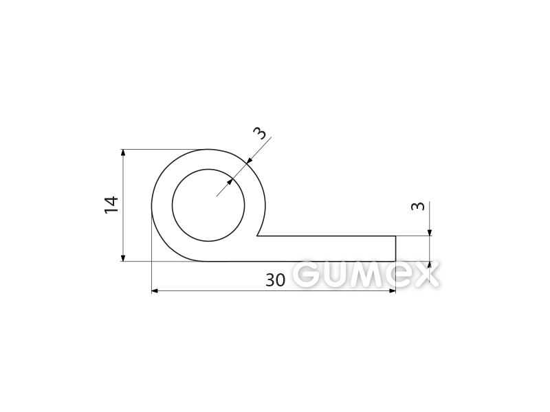 Silikonový profil tvaru "P" s dutinkou, 30x14/3mm, 60°ShA, -60°C/+180°C, bílý